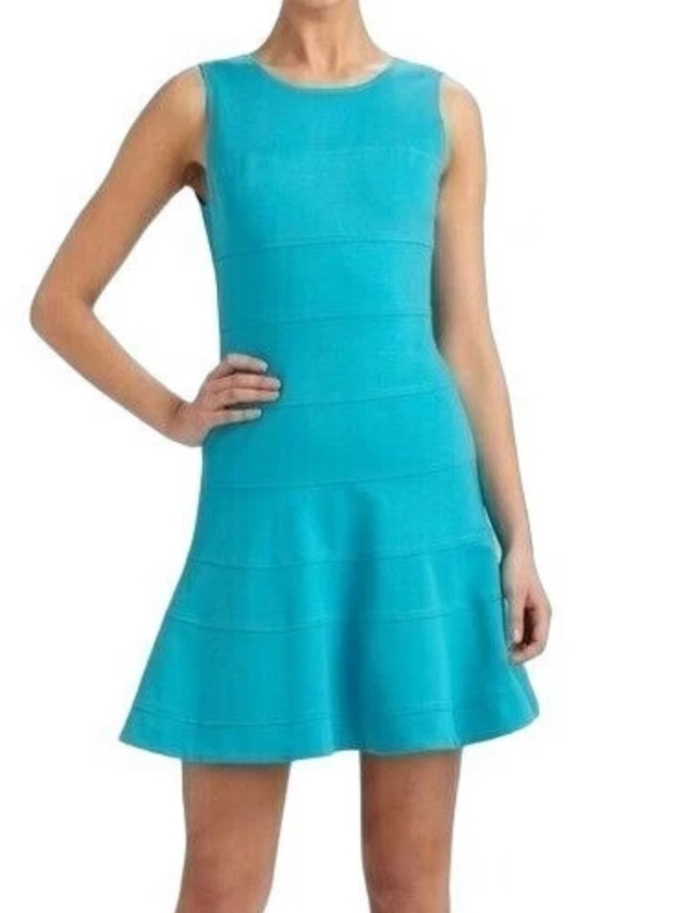 Trina Turk Nikola Stretch Ponte Fit & Flare Dress Size 8 Turquoise Blue